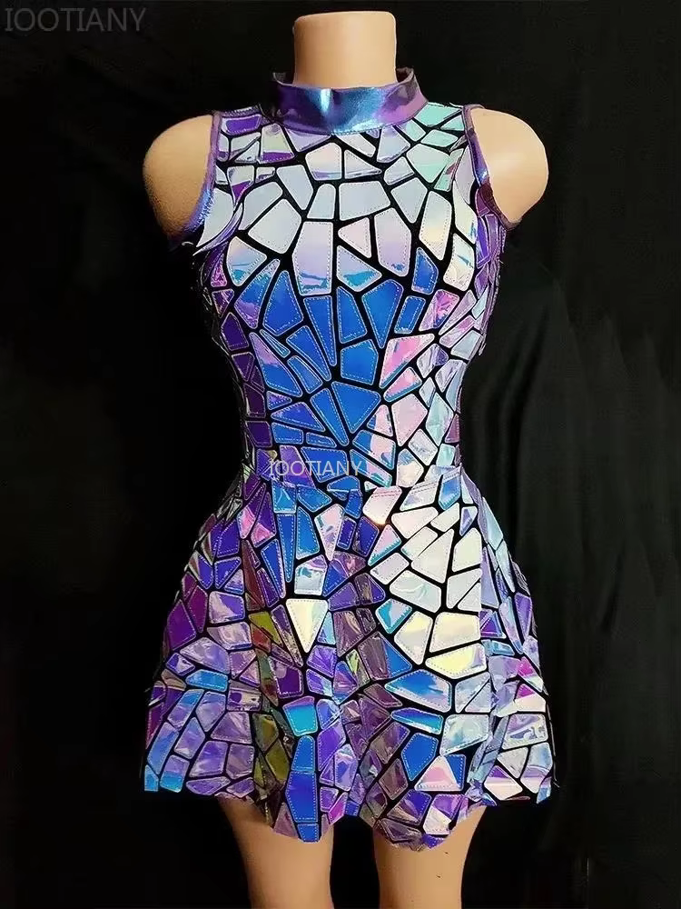 Brillant coloré géométrique Laser miroir discothèque Cool robe bouffante sans manches Bar chanteur s