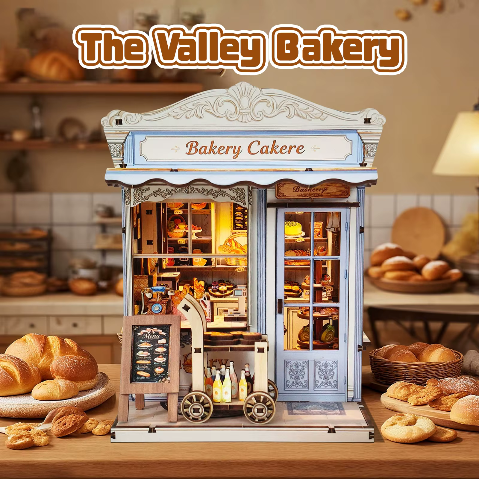 Puzzle 3D en bois pour adultes, kit de modélisme rustique « Rustic Grain Bakery » avec lumières, mai