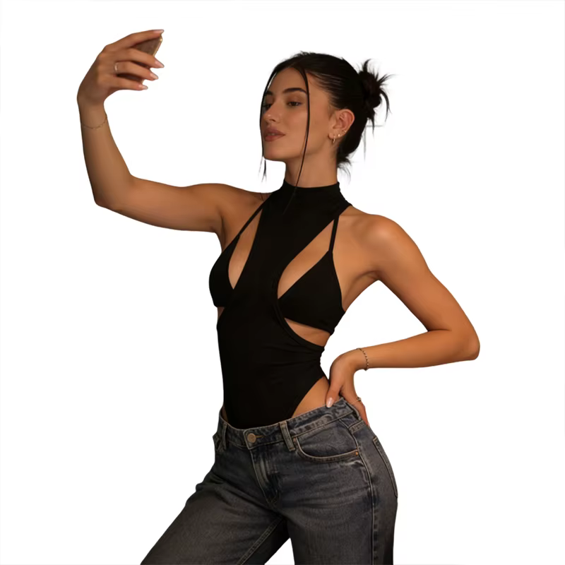 Sisterlinda – body chic sans dos pour femmes, col rond, sans manches, moulant, sexy, style hip-hop,