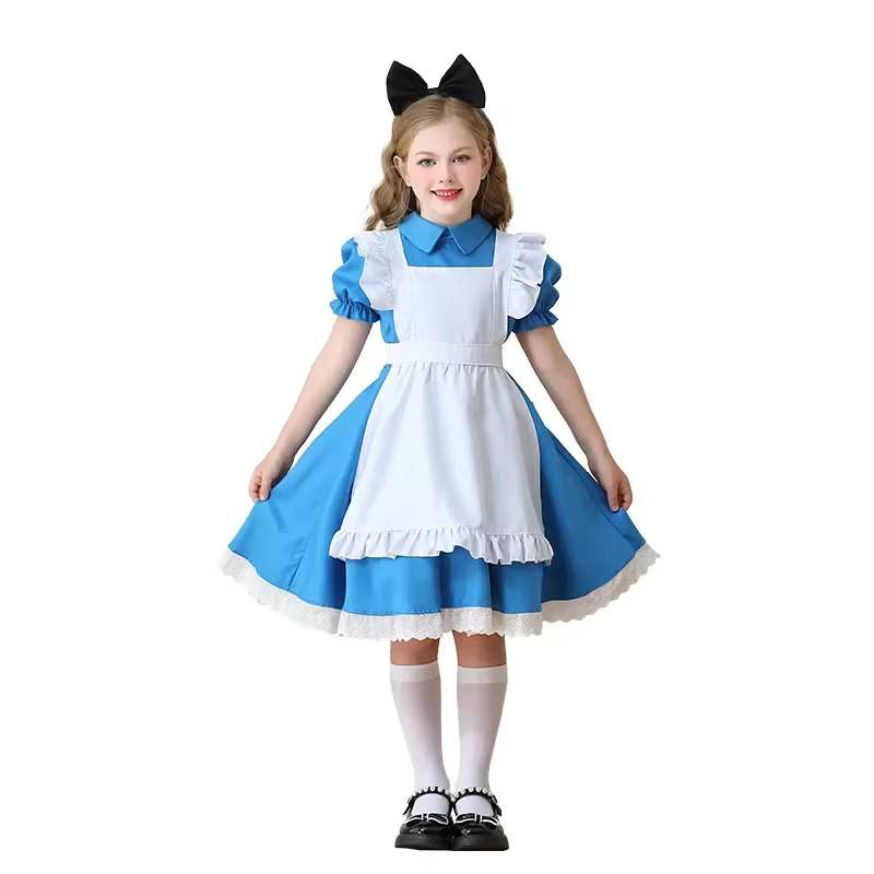 Robe de costume bleue Alice pour cosplay de demoiselle Lolita, jeux d'anime, costumes de fête de car
