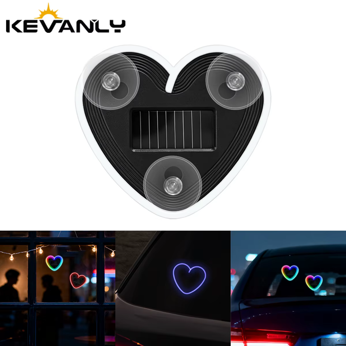 1PCS Lampe d'ambiance LED colorée en forme de cœur alimentée par énergie solaire USB, lumière noctur