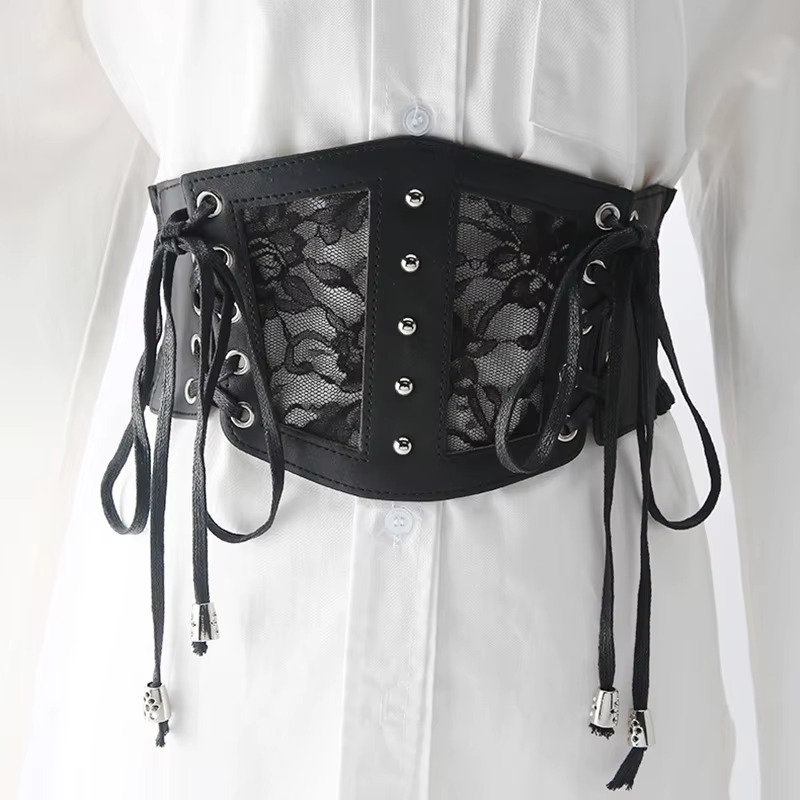 Corset Noir Sexy en Dentelle pour Femme, Bandage de Taille sous le Buste, Bustier Amincissant, Large