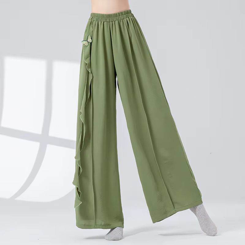 Pantalon de danse classique pour femmes, élégant, jambes larges, taille élastique, ruban, rime corpo
