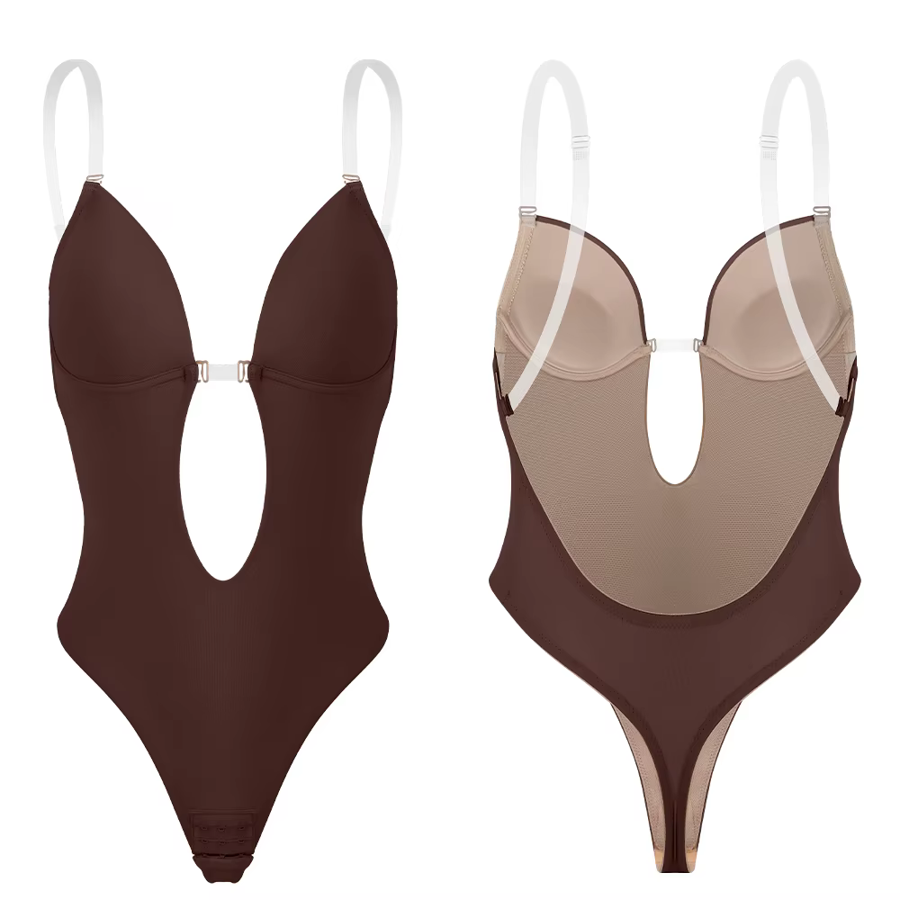 Body dos nu pour femmes, soutien-gorge intégré, bretelles multiples, tongs, modelant le corps, plong
