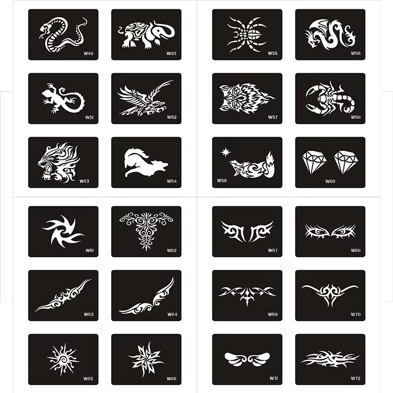 Livre de pochoirs de tatouage temporaire à paillettes, modèle Airbursh, peinture d'art corporel flas
