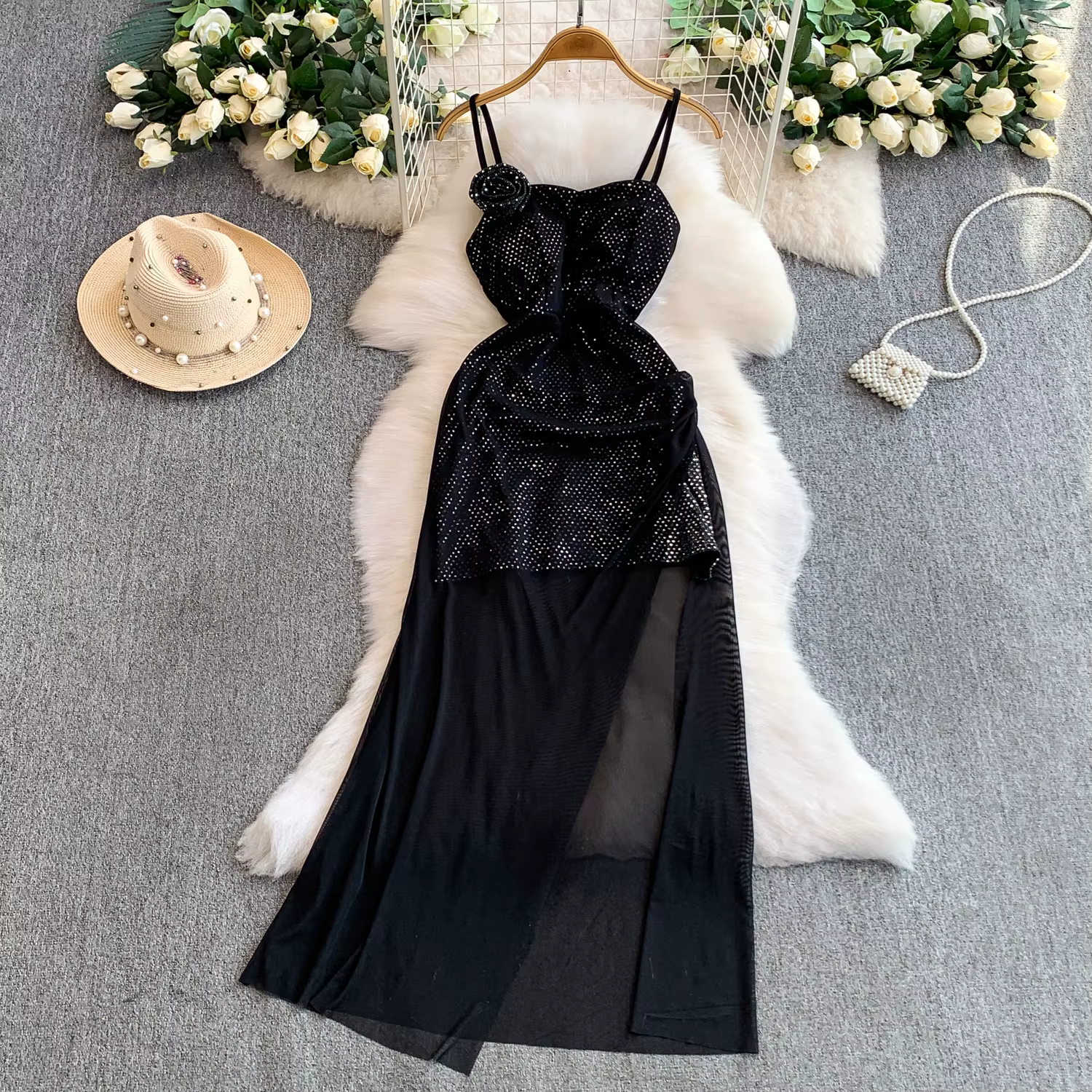 Foamlina 2025 nouvelles paillettes scintillantes robe de soirée pour les femmes Sexy 3D fleur sans m