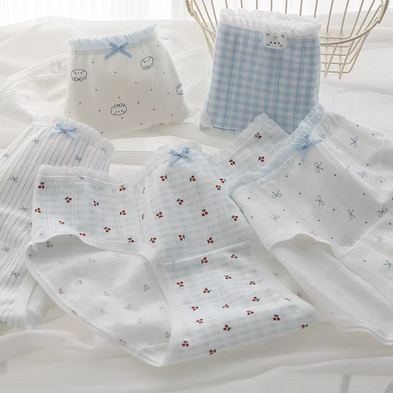 Lot de 5 culottes en coton à entrejambe étendu pour femme, motif quadrillé rose, taille mi-haute, li