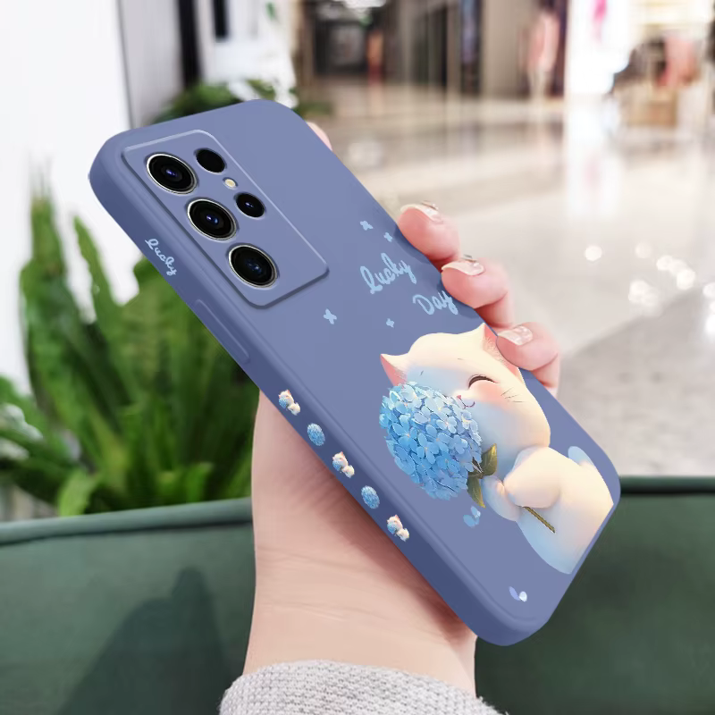 Coque de téléphone chat en soie bleue, étui pour Samsung Galaxy S25 FE S24 S23 S22 S21 S20 S10 S10E