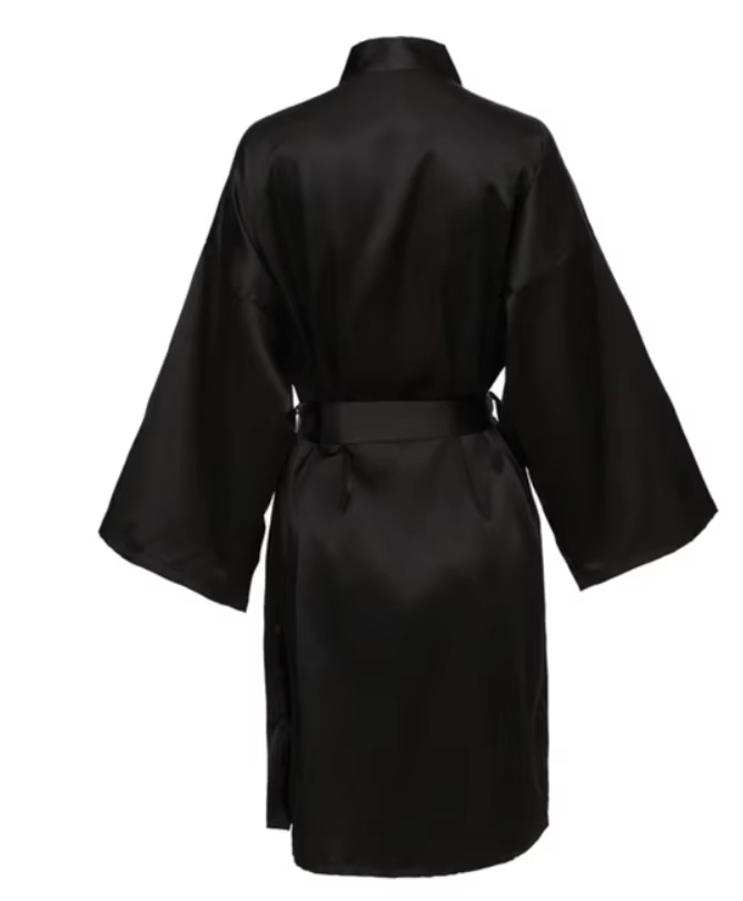 Robe de nuit en Satin solide, Robe de maison élégante à manches mi-longues et col en V avec ceinture