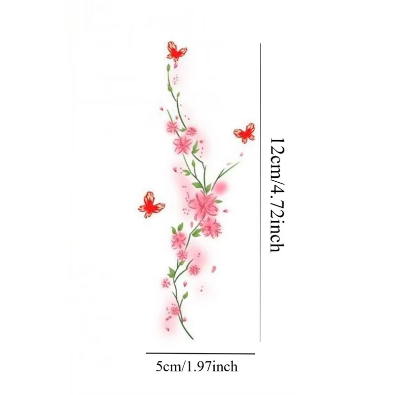 Autocollant de tatouage coloré papillon fleur de pêcher, tatouage temporaire Sexy pour fille chaude,