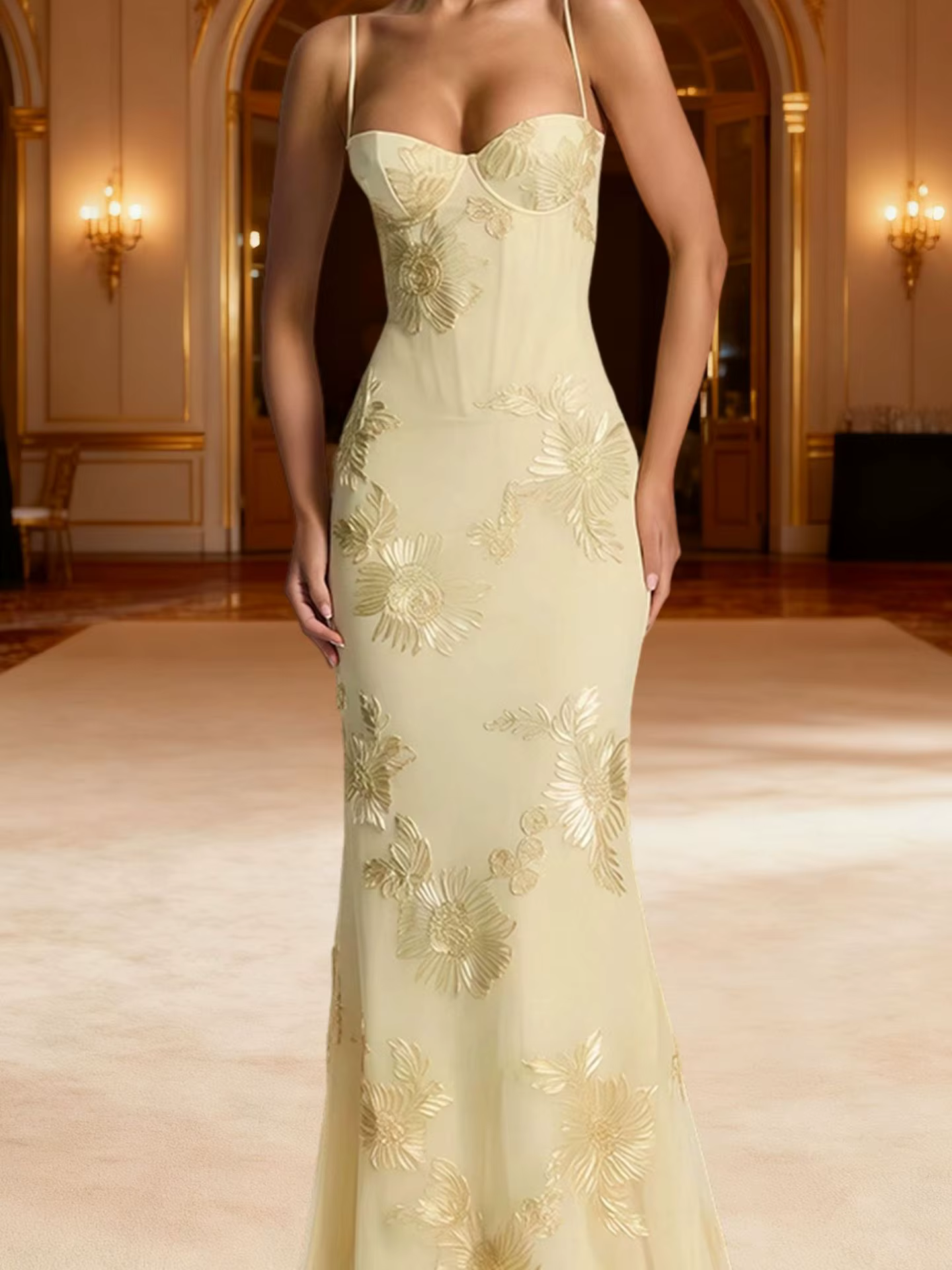 Robes sirène sexy pour soirées en club 2026 – Robe longue maxi moulante en maille florale pour femme
