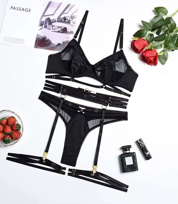 Ensemble de sous-vêtements en dentelle pour femmes, Lingerie sensuelle, slip Bilizna délicat, jarret