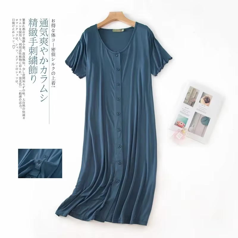 Nouveau Modal à manches courtes mi-long hauts de nuit robe de nuit avec bouton pour les femmes vêtem