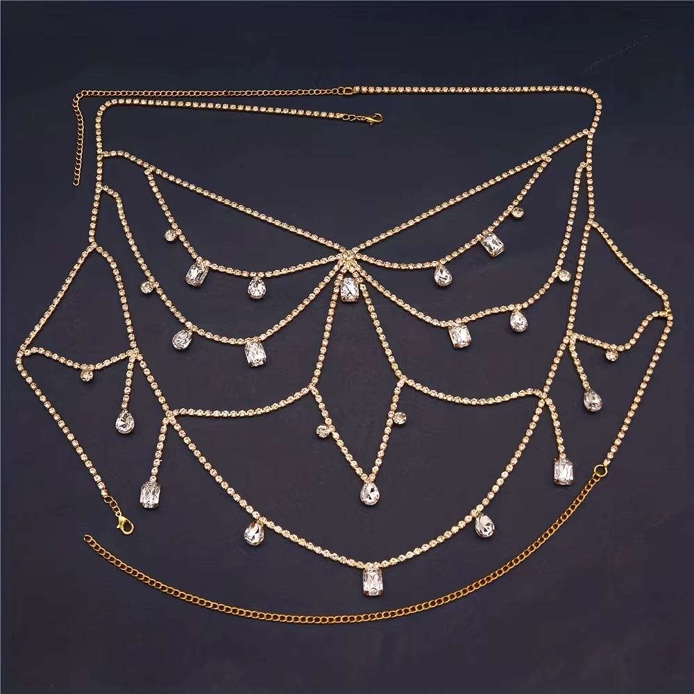 Harnais de chaîne de corps pour femmes, chaîne de poitrine brillante, accessoires Sexy, bijoux de ta