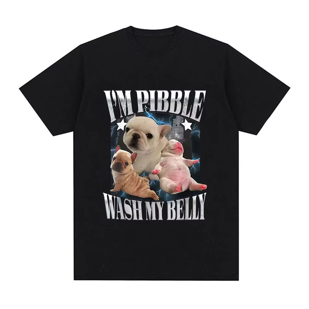 T-shirt imprimé My Belly Dog Meme Funny Pibble Wash pour femme, T-shirts vintage à la mode, à manche