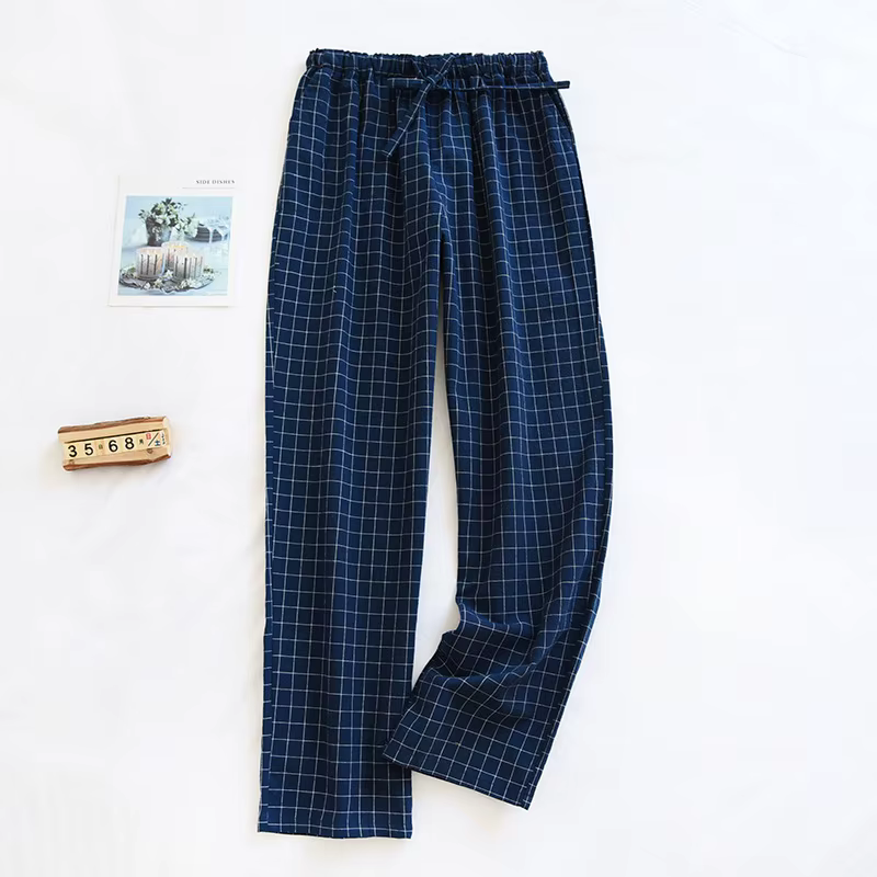 Pantalon de pyjama en coton pour femme, pantalon de maison à carreaux, taille élastique, cravate, pa
