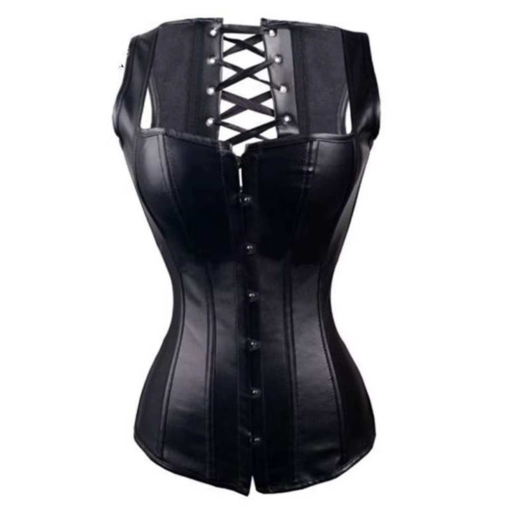 Corset sous-poitrine en cuir Steampunk pour femme, sexy, cincher de taille gothique à lacets, avec b