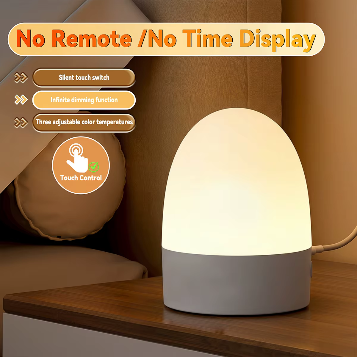 Lampe de nuit LED à intensité variable, rechargeable, avec interrupteur tactile, affichage de l'heur