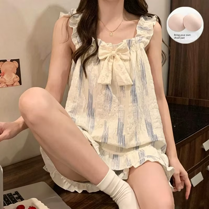 Ensemble de pyjama imprimé ours de dessin animé pour femmes, Style Harajuku, Kawaii, avec coussinet 