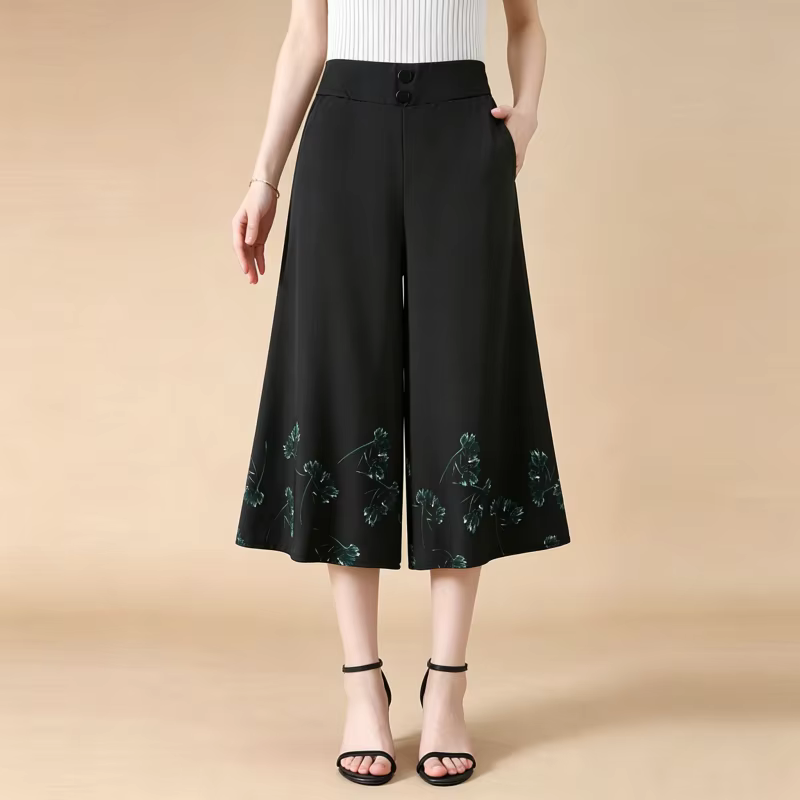 Pantalon palazzo capri taille haute pour femme, coupe large, imprimé floral, élégant et décontracté,