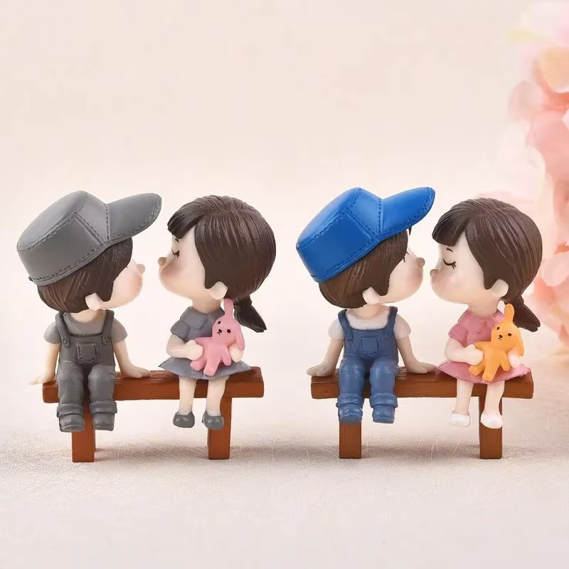 1 paire de Figurines miniatures pour Couple d'amoureux su chaise, artisanat, décoration de jardin fé
