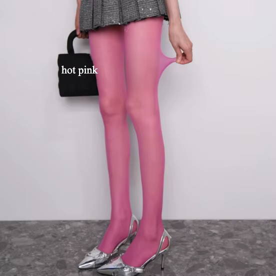 Collants érotiques rose vif, bas de cuisse transparents, collants quotidiens pour femmes, Lingerie S