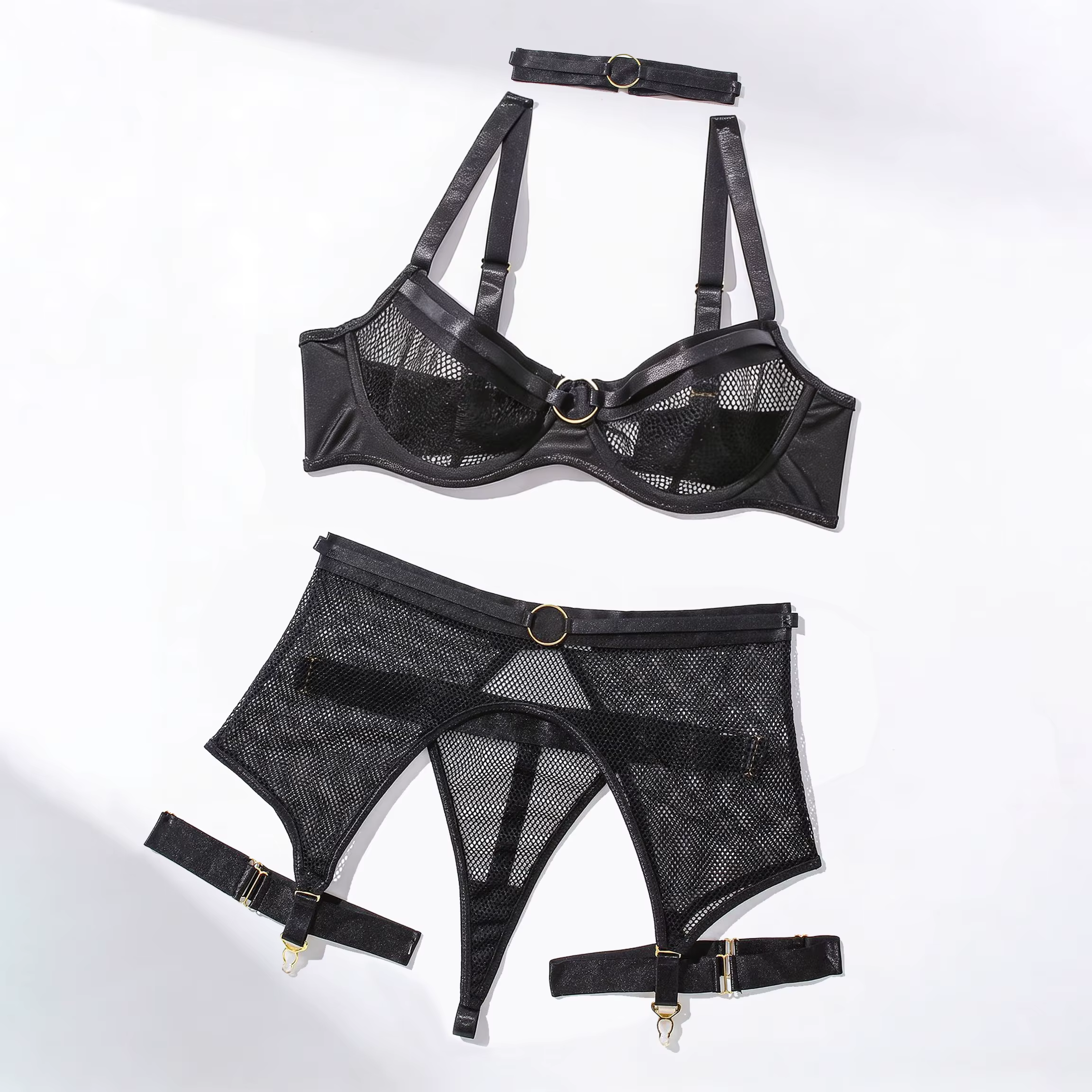 Ensemble de Lingerie Sexy en Résille Érotique pour Femme, Ensemble de Culottes à Jarretelles, Linger