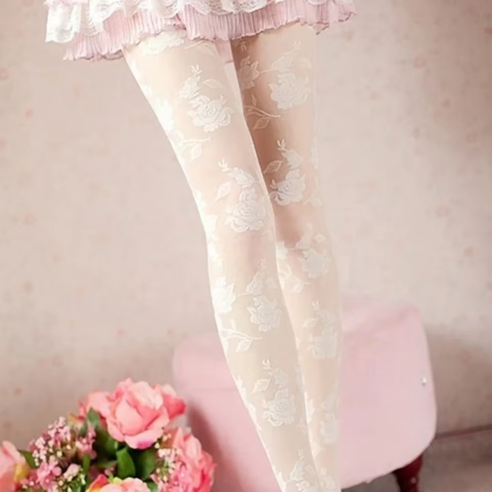 Sexy Rose Collants Femmes Collant Femme Mince Transparent Collants Évider Tatouage Collants Collant 