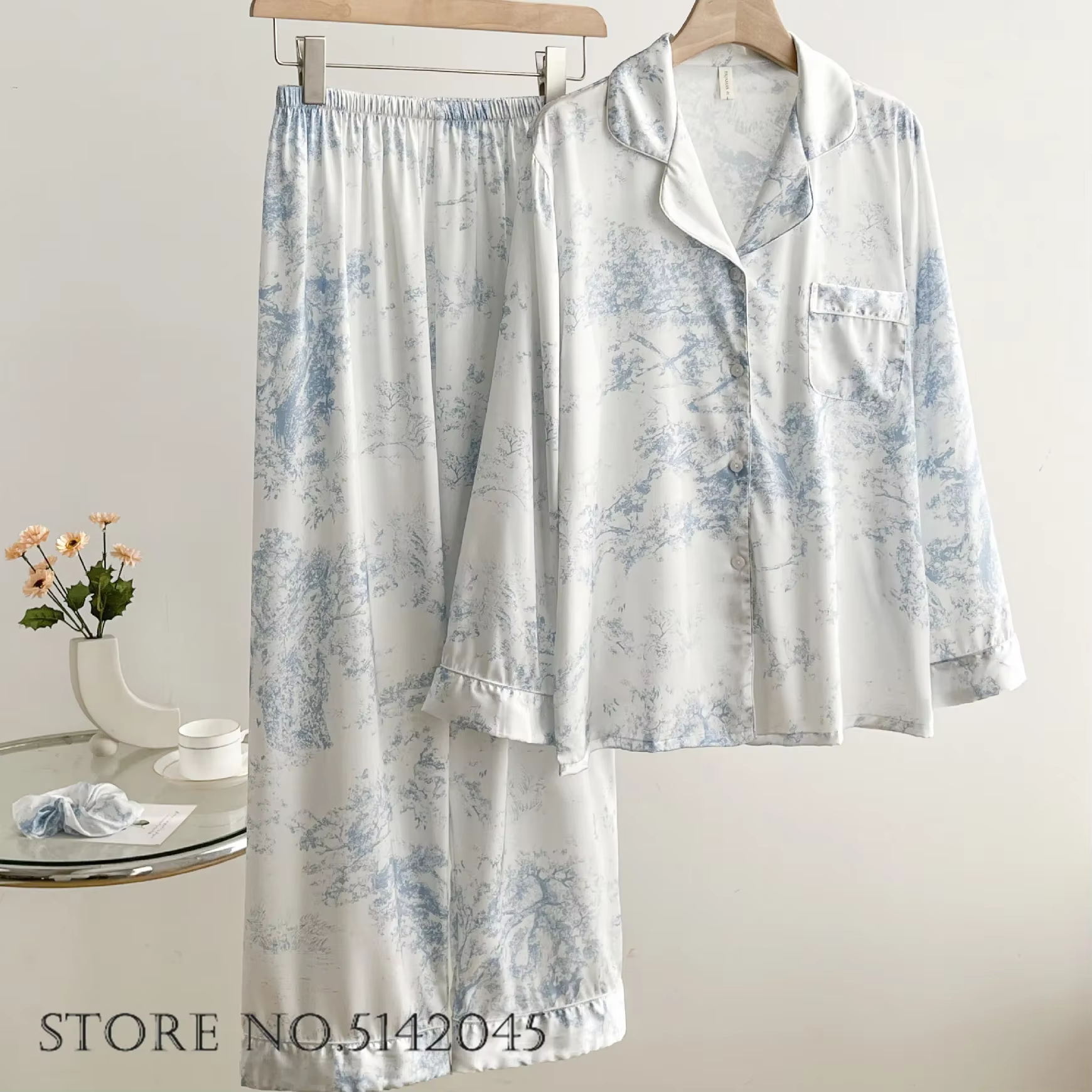 Pyjama femme 2 pièces ensemble mode noir glace vêtements de nuit en soie pantalon costumes vêtements