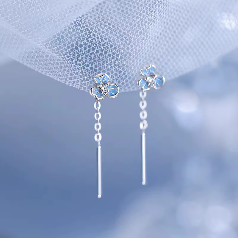 Boucles d'oreilles en argent Sterling 925, à la mode, simples et romantiques, fleur d'iris bleue, av