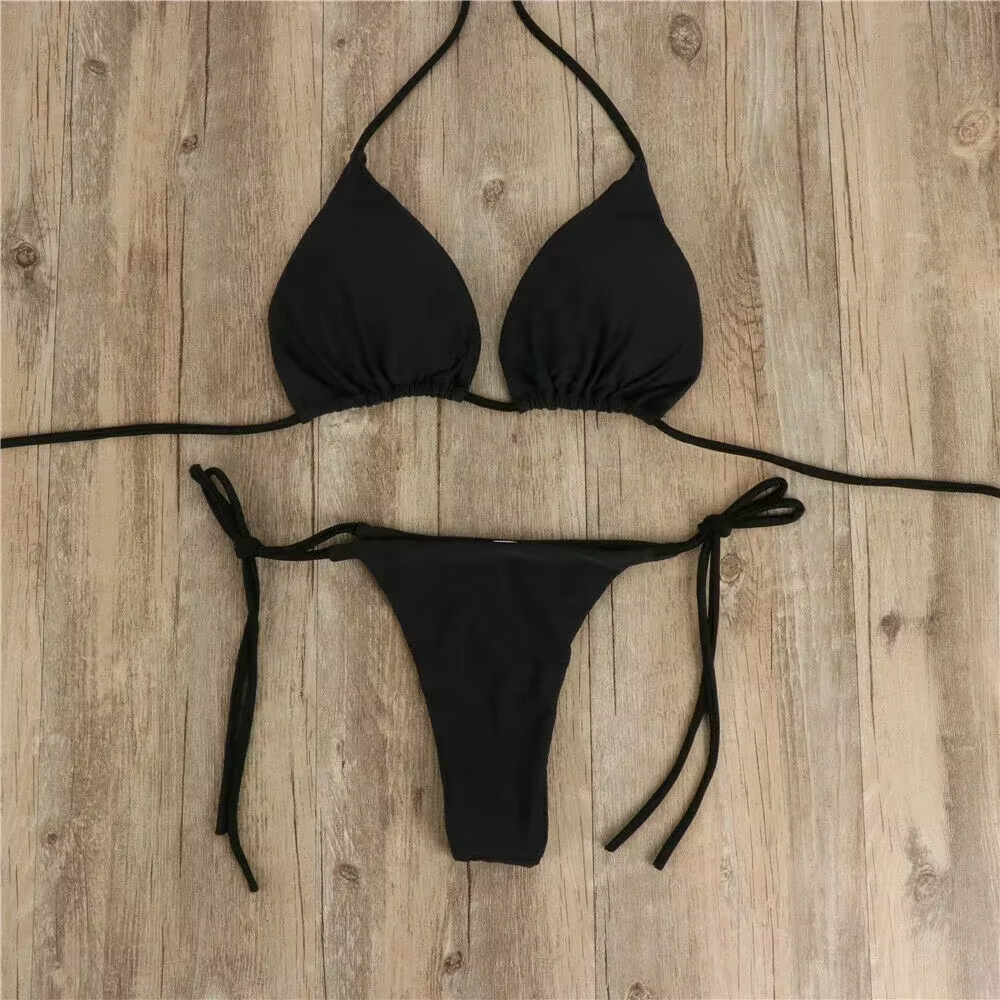 Maillot de bain rose Bikini femmes couleur unie Sexy jambe haute string maillots de bain Bikinis ens