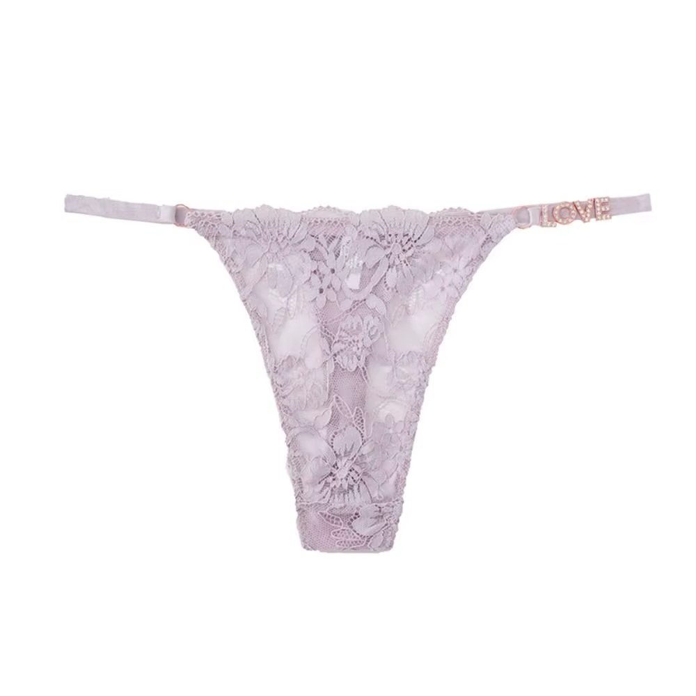 Culotte string en dentelle à lettres en strass, sans couture, taille basse, pour femme, en maille, c