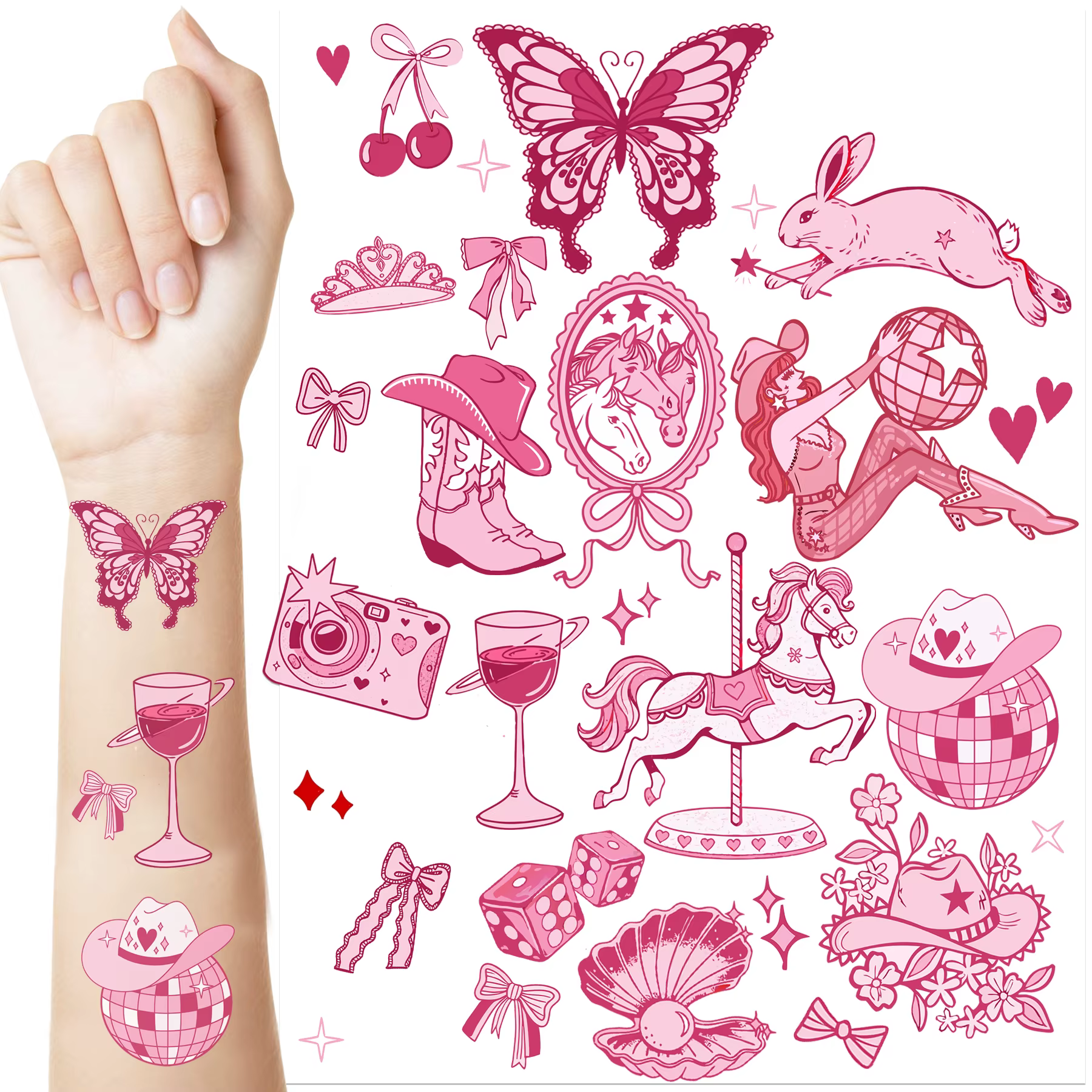 Tatouages temporaires Pink Pony Club, décorations de nuit pour filles, Cowgirls Disco, accessoires p