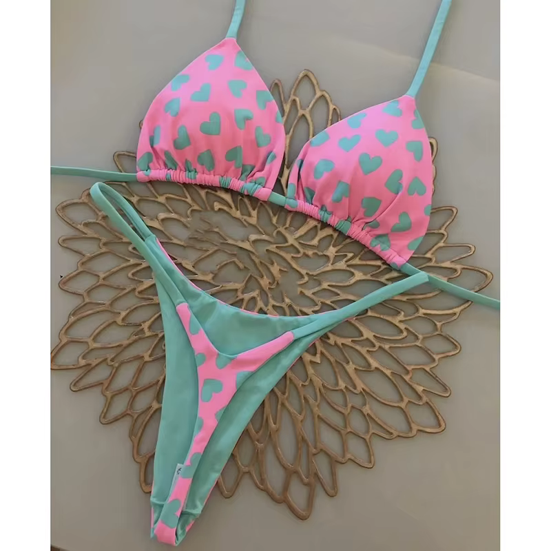 Maillot de bain imprimé Vintage pour femmes, ensemble deux pièces, col licou, tongs à lacets, Push U