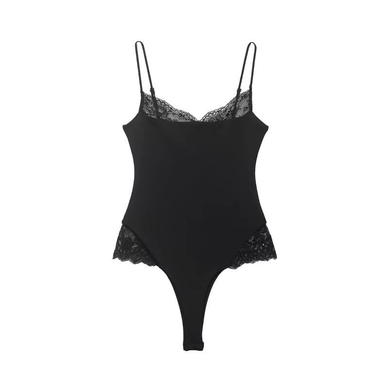 Body sexy en dentelle pour femme - Col en V, taille haute, bretelles spaghetti, style Hot Girl, Nouv