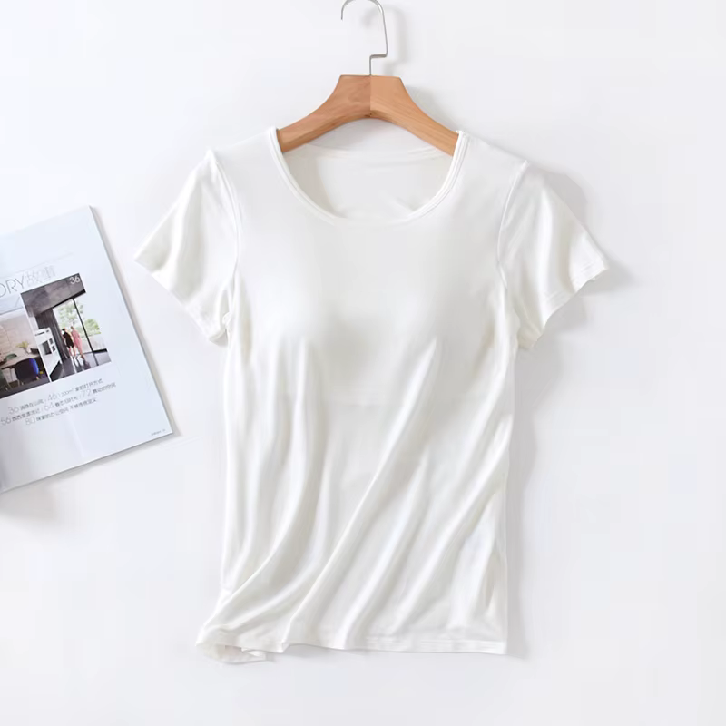 Pyjama d'été à manches courtes pour femmes, vêtements de nuit féminins, coussin de poitrine, t-shirt