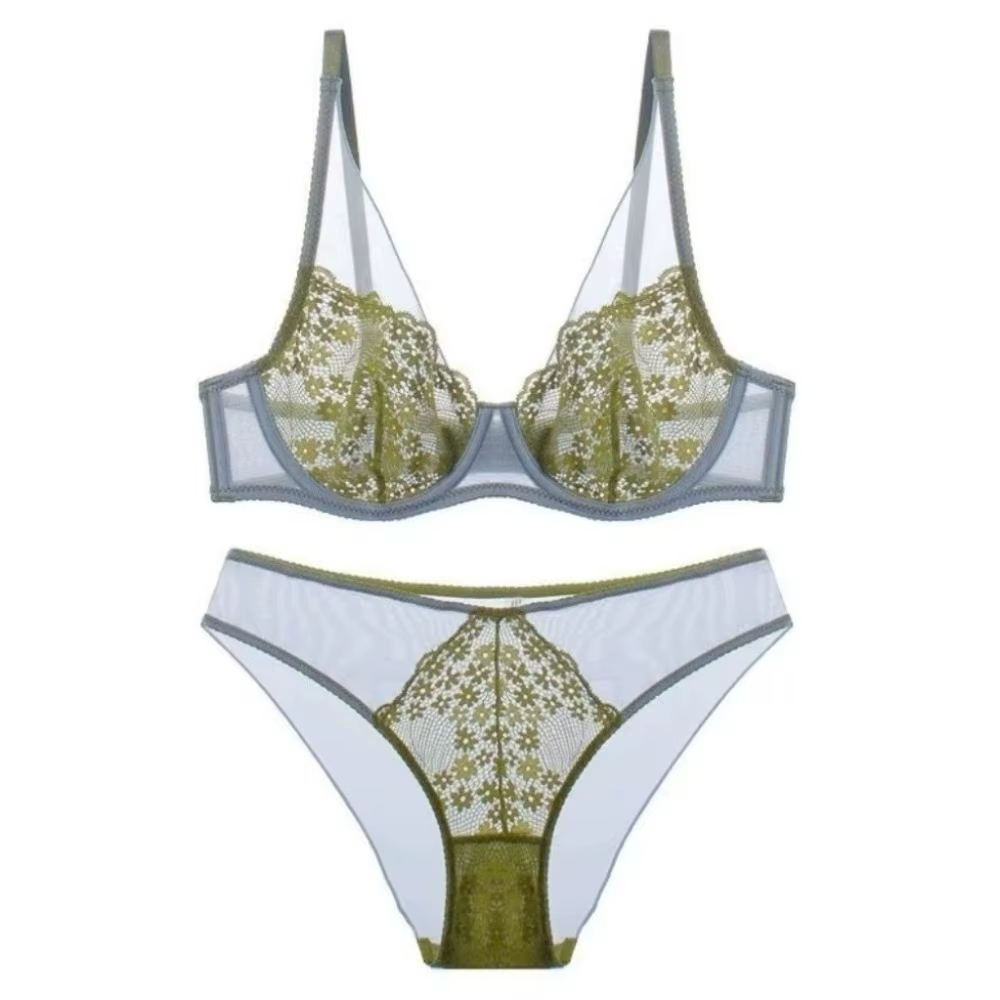 Ensemble soutien-gorge et culotte vintage français en dentelle florale, lingerie push-up sans coutur