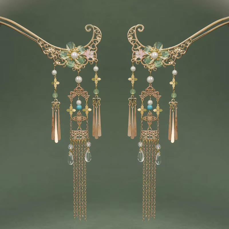 Petit ensemble de couronnes de cheveux style Tang, épingle à cheveux à pompon style Dinastie Song, a