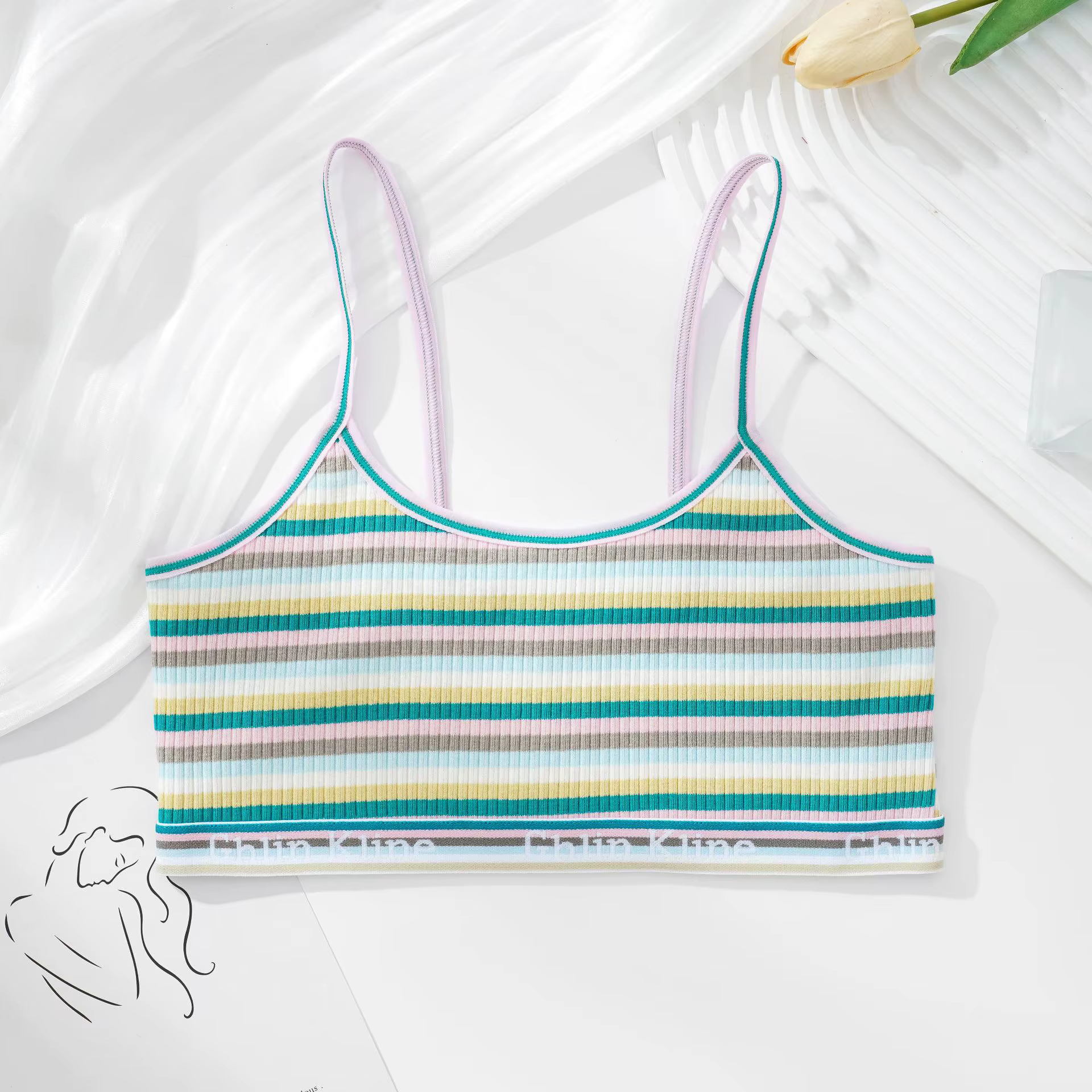 Soutien-gorge en coton respirant pour femme, bralette fine pour petite poitrine, soutien-gorge rayé
