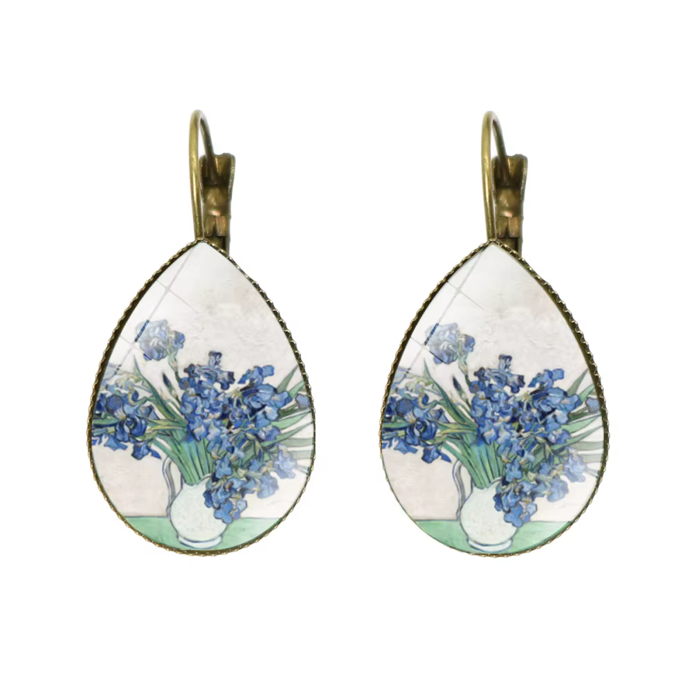 Boucles d'oreilles pendantes en forme de goutte d'eau Van Gogh, motif Tournesol Nuit étoilée, caboch