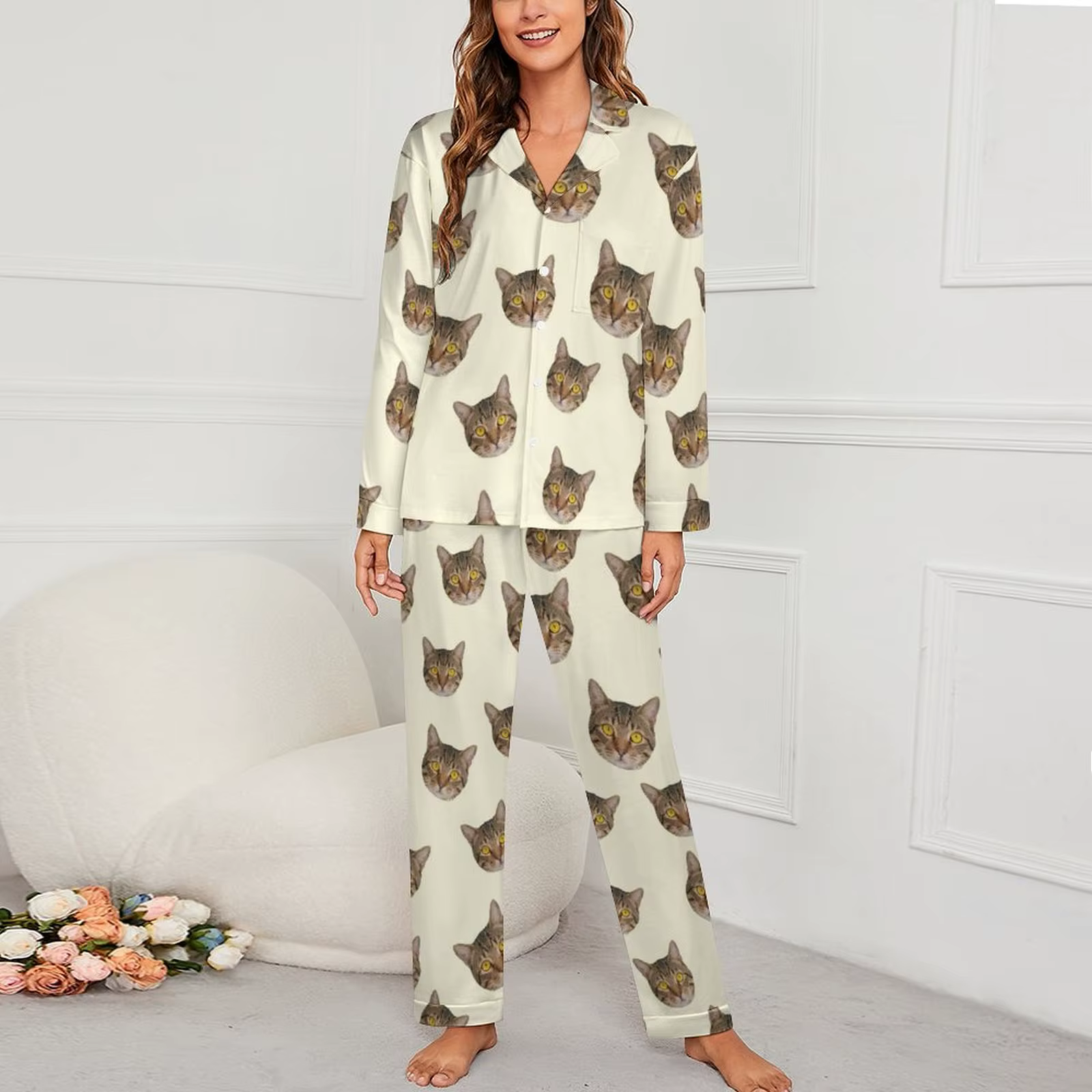 Pyjamas familiaux personnalisés, pyjamas pour dames, cadeau d'anniversaire, tête personnalisée pour 