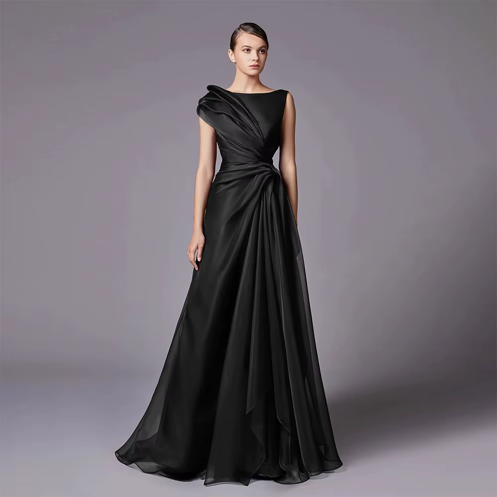 Robe de soirée trapèze bordeaux élégante avec épaule drapée Serene Hill 2025 LA72944 personnalisée