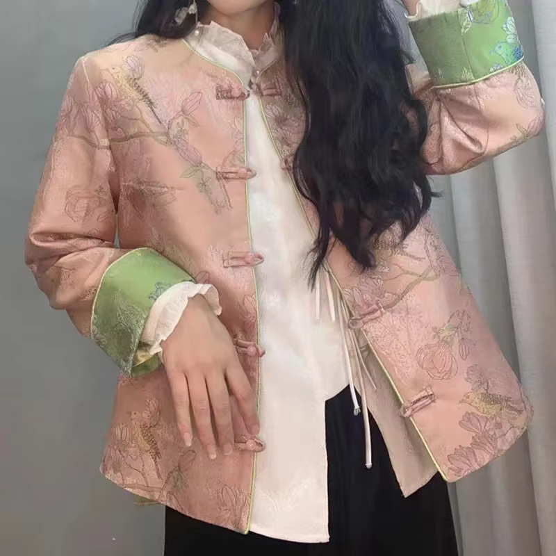 Veste de costume Jacquard Tang pour femme, manteau de mode rétro, boucle cheongsam, style occidental