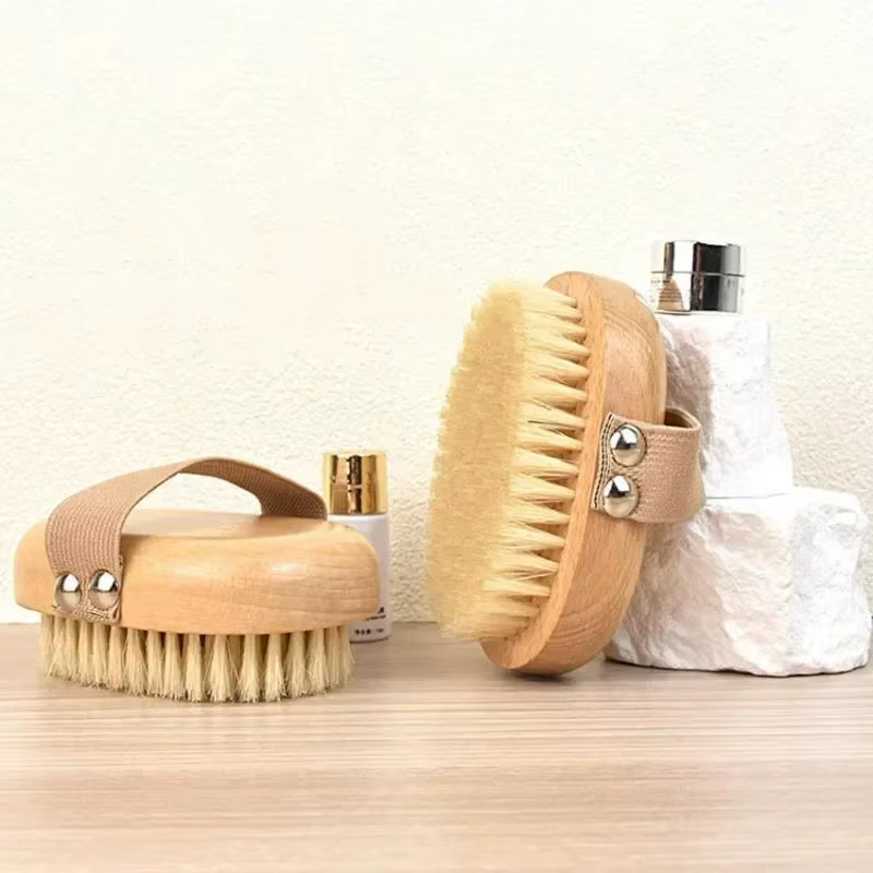 Brosse corporelle en bois pour SPA, poils de sanglier naturels, peau sèche organique, brosses de dou