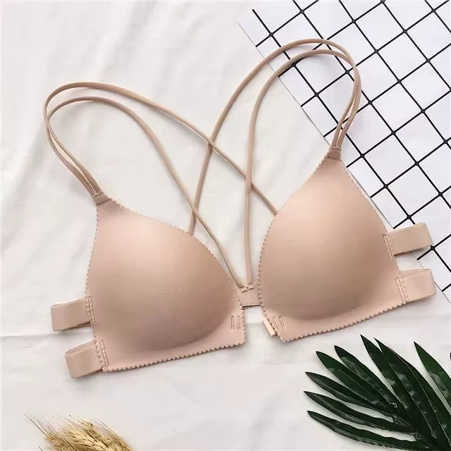 Soutien-gorge sexy pour femme, une pièce, à bretelles croisées, froncé, push-up, avec fermeture avan