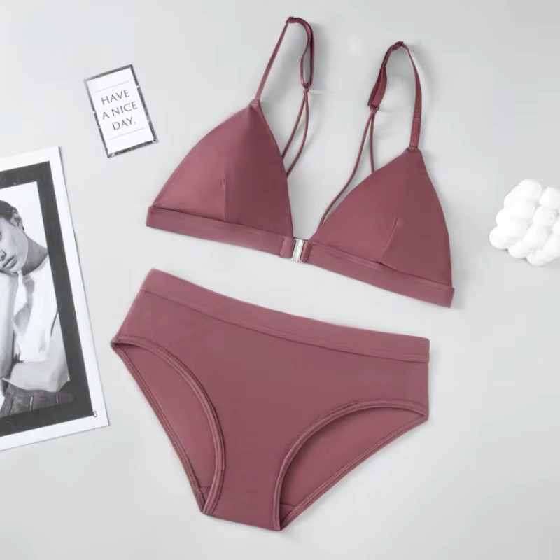 Ensemble de soutien-gorge à fermeture frontale pour femme, lingerie sexy soyeuse, culotte taille bas