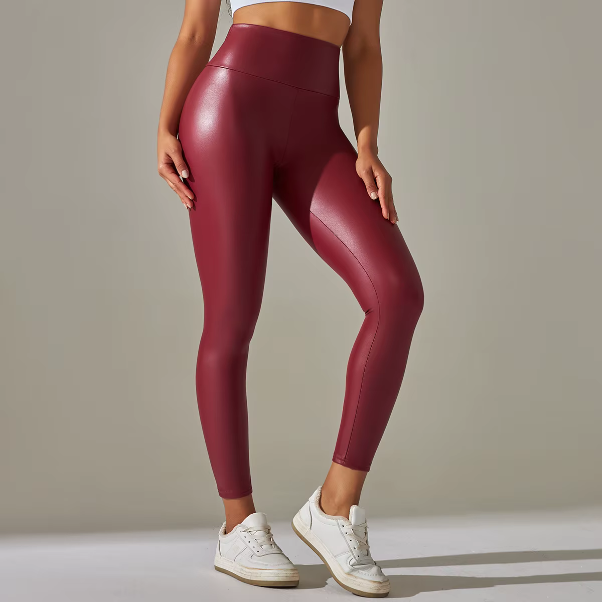 Nouveaux pantalons en cuir PU pour femmes, Leggings colorés taille haute, ajustés, amincissants et d