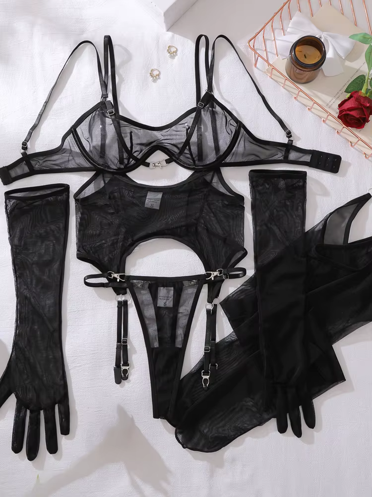 Ensemble de soutien-gorge Transparent pour femmes, Costumes érotiques et Sexy, sous-vêtements de cou