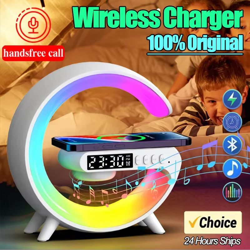 Station de charge rapide sans fil Goodnight Light, chargeur sans fil, haut-parleur, horloge, 6 modes