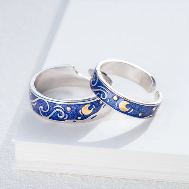 Bagues de Couple étoilées bleues, pour femmes et hommes amoureux, promesse de fiançailles, bijoux ar